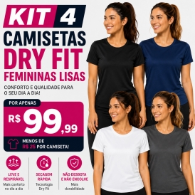Kit 4 Camisetas Dry Fit Femininas Lisas